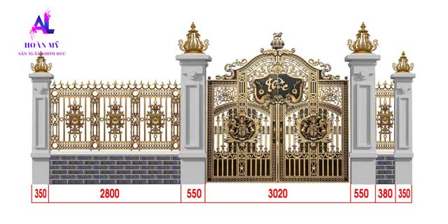 mẫu cổng nhôm đúc phù điêu Buckingham cung điện