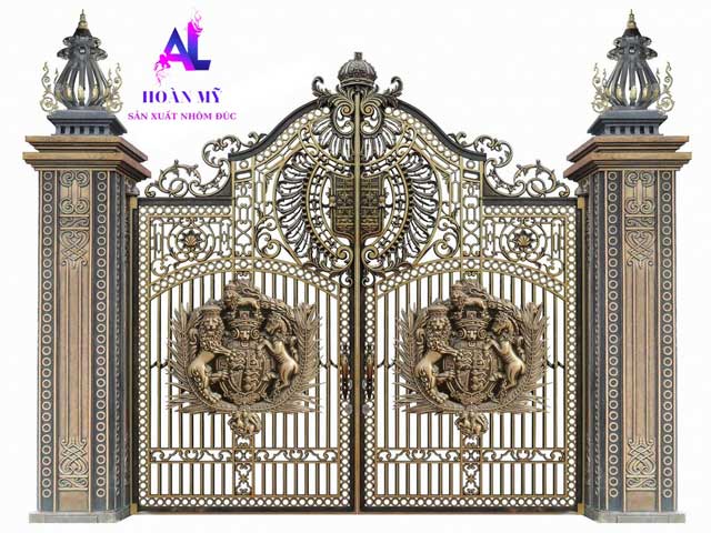 mẫu cổng nhôm đúc phù điêu Buckingham cung điện