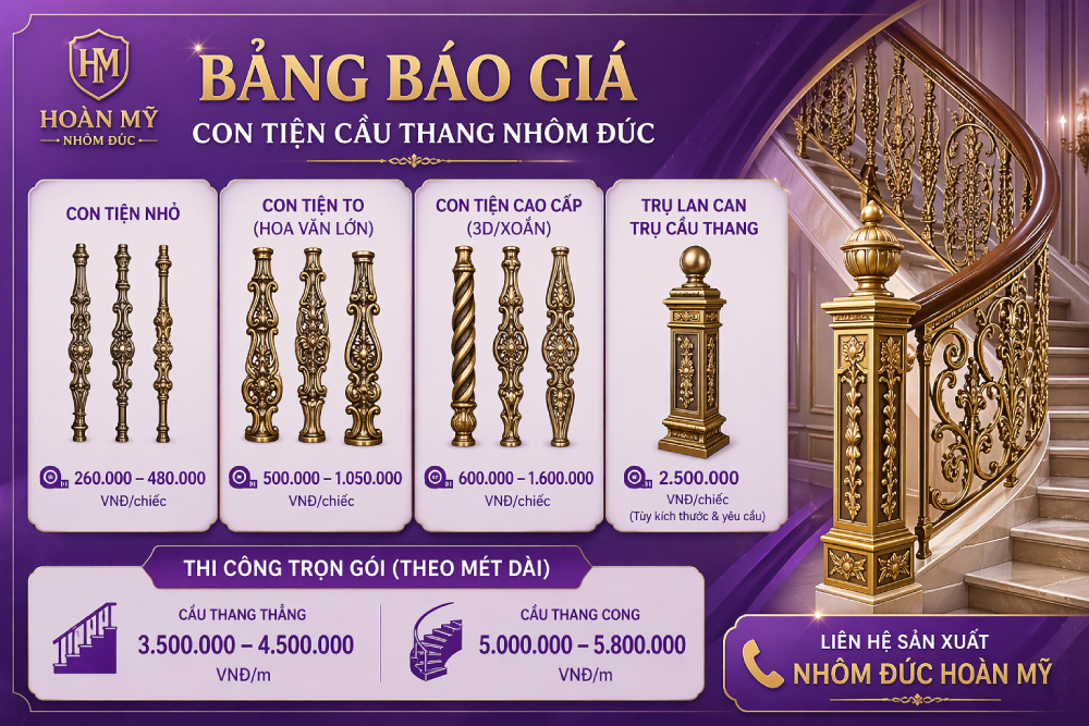 Giá con tiện cầu thang nhôm đúc