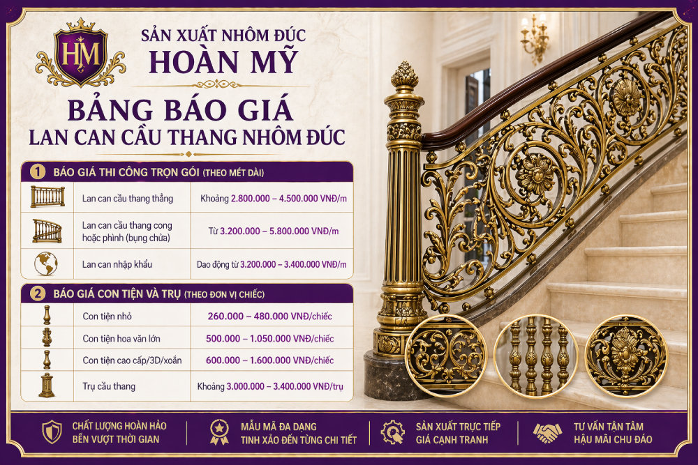 Giá lan can cầu thang nhôm đúc